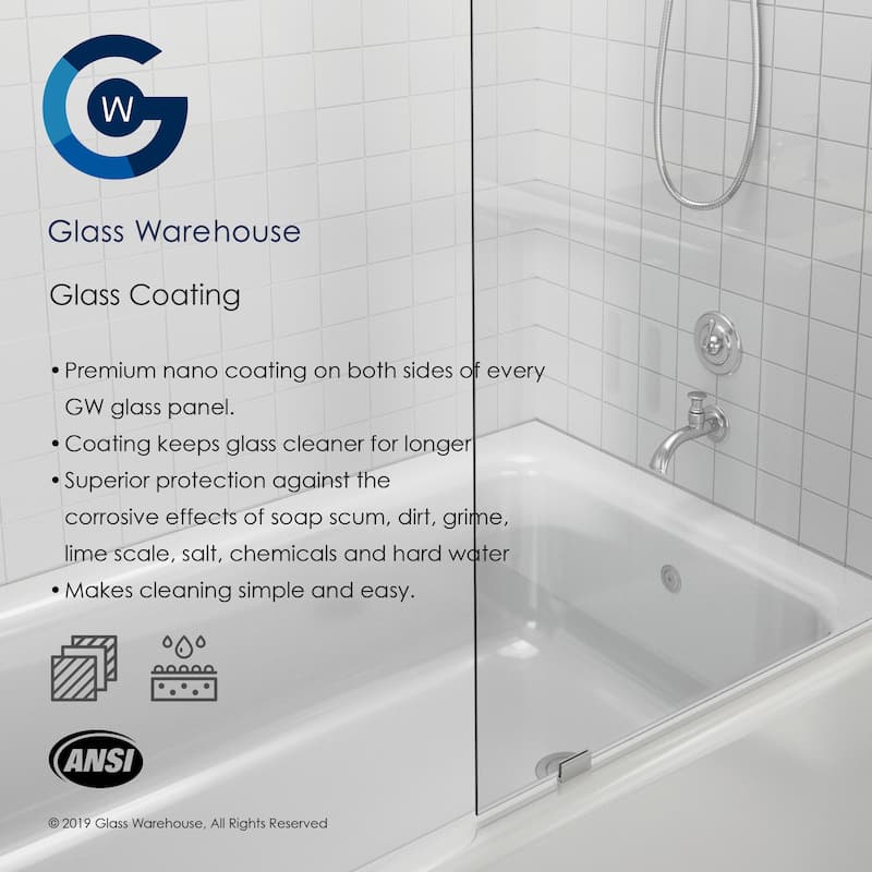 Glass Warehouse 78" x 59.5" Frameless Towel Bar Shower Door Glass